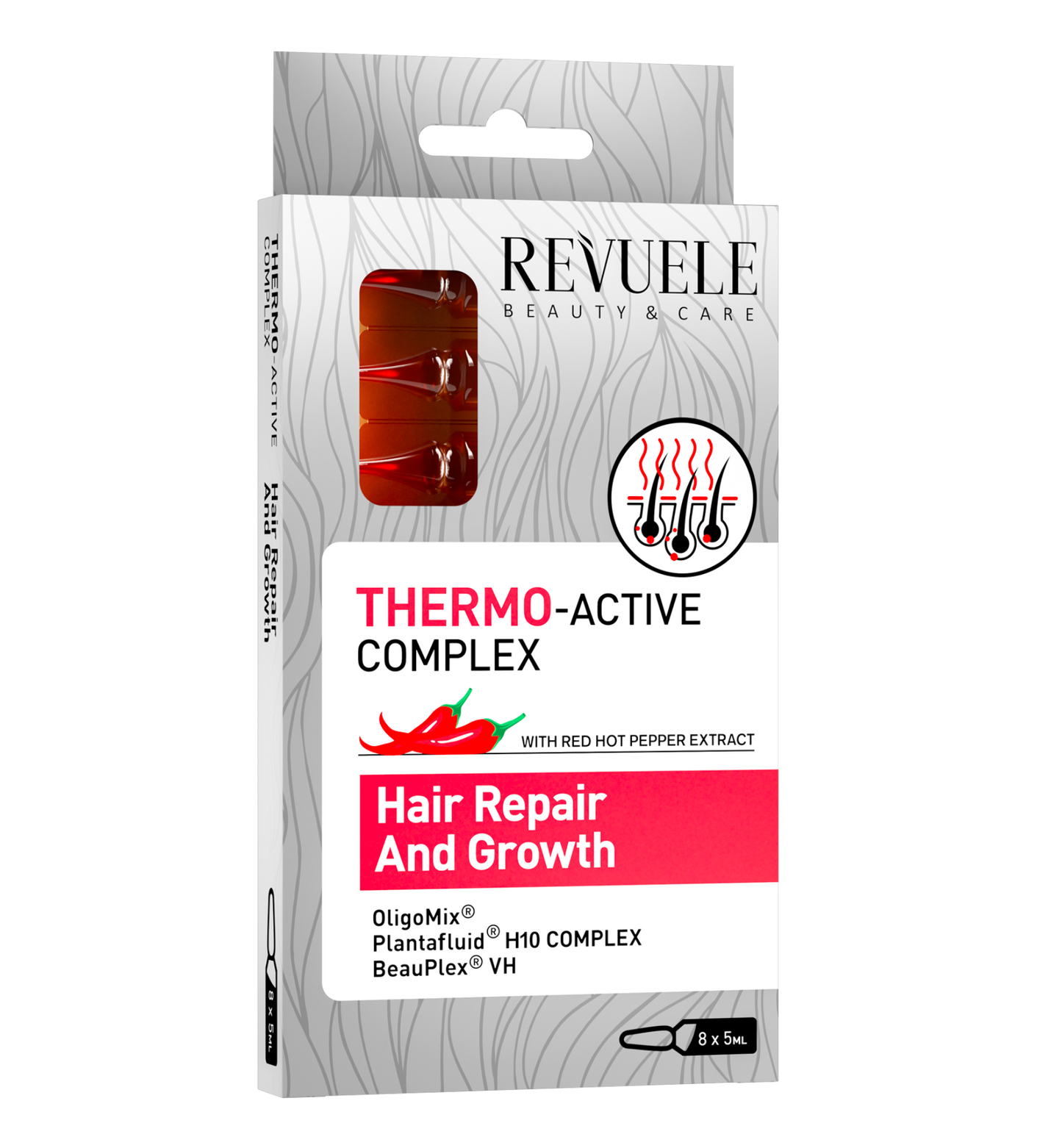 REVUELE AMPOULES THERMO ACTIVE COMOLEX HAIR REPAIR AND GROWTH – امبولات اصلاح الشعر التالف
وزيادة نموه